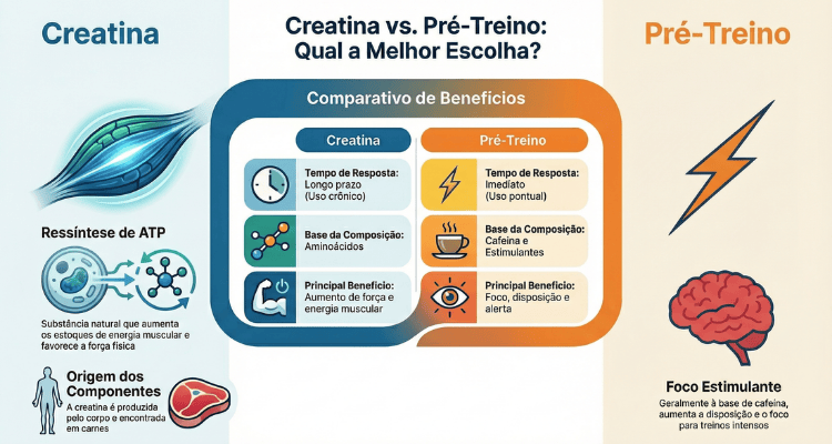 Diferença entre creatina e pré-treino