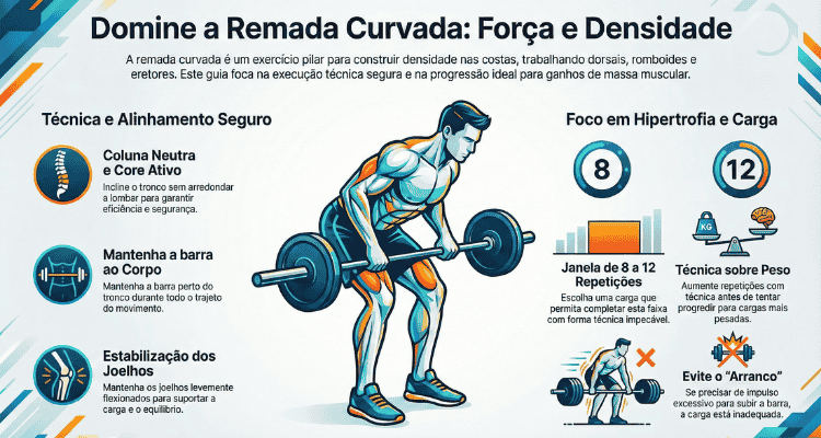 Remada curvada com barra