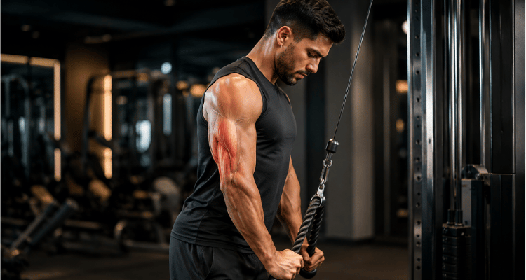 Tríceps na polia com corda (pushdown)