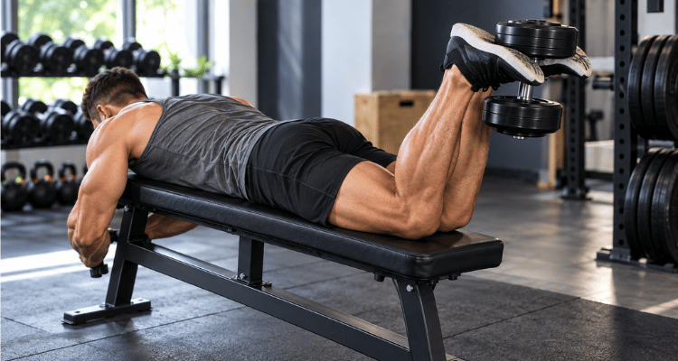Flexão de joelho deitado com halter ou caneleira