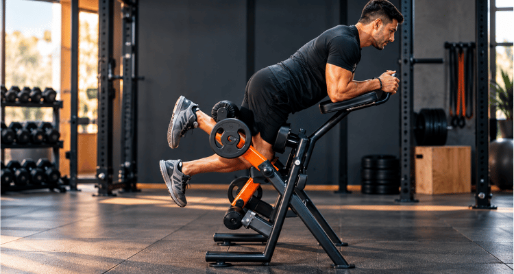 Flexora unilateral em pé na máquina ou polia